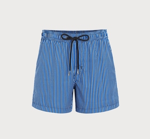 Bañador con estampado geométrico para hombre, pantalones cortos de playa de secado rápido, diseño estampado azul de cintura media, pantalones cortos de baño ecológicos - Product Image 1
