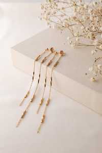 <b>Dangle</b> Long Drop Chain Front Back <b>Earrings</b> With 925 Sterling <b>Silver</b> 14K Gold Plated Miyuki Twist Bugles - Product Image 4