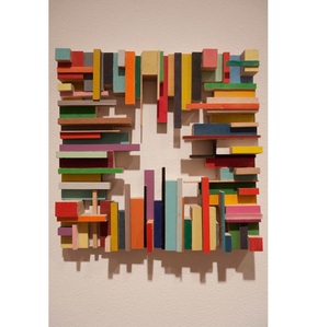 Escultura de pared de madera abstracta moderna, arte de madera recuperada sostenible, panel de madera geométrico 3D para decoración de lujo de sala de estar u oficina. - Product Image 2