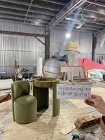 Conjunto de tocador esquinero moderno esencial - Mesa de maquillaje de madera de roble para niñas con espejo y silla - Suministro económico