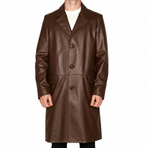Unisex Genuine <b>Leather</b> <b>Long</b> <b>Coat</b> Full Length Winter Outerwear Classic Lapel Collar Button Front Tailored Fit Warm Fashion <b>Coat</b> - Product Image 6