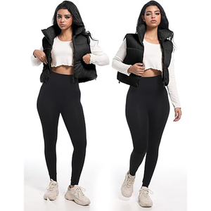 Chaleco Acolchado Negro para Mujer con Cuello Alto y Cierre de Cremallera, Prenda Exterior Informal sin Mangas, Color Sólido, Resistente al Viento, Cálido para Invierno - Product Image 6
