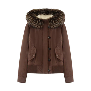 Manteau tendance 2026 avec col en fourrure pour femme, idéal automne-hiver, avec capuche ajustable (édition européenne et américaine) - Product Image 3