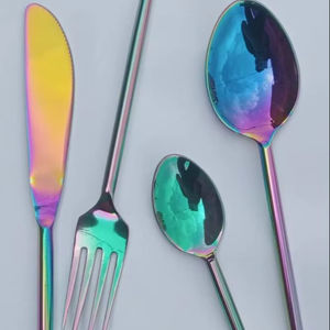 Ensemble de couverts en acier inoxydable plaqué, vente en gros du fabricant, avec cuillère à paille, fourchette et pochette à couverts, durable et réutilisable - Product Image 1