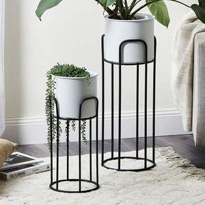 Alabanza Enterprises Durable Minimalist <b>Square</b> Powder Coated Flower <b>Pots</b> Set with Black Metal Stand for Indoor Desktop Use - Product Image 5