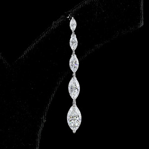 Pendientes Largos con Diamantes Cultivados en Laboratorio, Corte Marquesa, Graduados, Oro 10K 14K 18K, Plata 925 935, Joyería Fina - Product Image 2