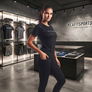 เสื้อยืดออกกำลังกายรัดรูปสำหรับผู้หญิง REXFITSPORTS 2026Custom ระบายอากาศได้ดี แขนสั้น เสื้อกีฬาฟิตเนส รับผลิตแบรนด์ส่วนตัว - Product Image 5
