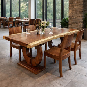Mesa de Comedor Moderna de Lujo en Madera Suar con Borde Natural, Tablero de Madera Sólida, Base Elegante en Forma de O para Entrada de Hotel - Product Image 5