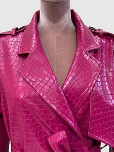 Manteau long en cuir doublé de laine rose pour homme, coupe vintage, écologique, coupe-vent avec ceinture, idéal pour l'automne - Product Image 6