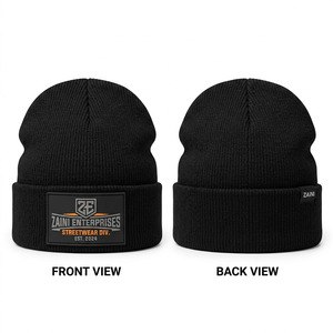 Gorro de Punto Acrílico Premium para Hombre, 220 GSM, Cálido, Elástico, con Puño, Negro, para Invierno, con Parche de Logotipo de PVC Personalizado, Estilo Urbano - Product Image 1