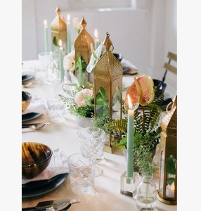 <b>Tall</b> Gold Metal Candle <b>Lantern</b> Moroccan Style Cutout Pillar Holder Decorative Tabletop <b>Lantern</b> for Home Decor and Event Styling - Product Image 2