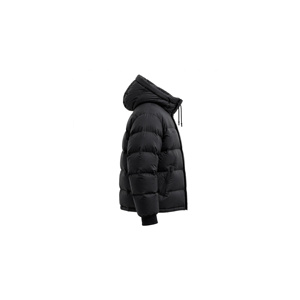 Veste matelassée longue noire pour homme, à capuche, en polyester épais, décontractée, fermeture éclair, coupe-vent avec poches - Product Image 3