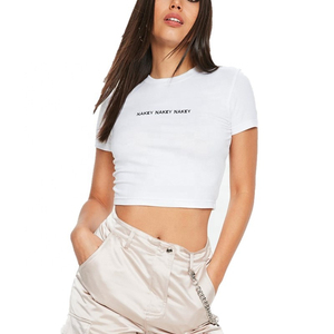 Camiseta Corta Blanca para Mujer, Cuello Redondo, Manga Corta, Color Sólido, Informal, con Estampado de Logotipo, Estilo Primavera Verano - Product Image 3
