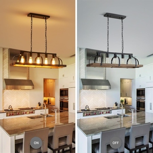 Wholesale Linear Wood Chandelier Bulk Farmhouse <b>Kitchen</b> Island Pendant Light Factory Price Rustic 5 Light Hanging <b>Lamp</b> - Product Image 3