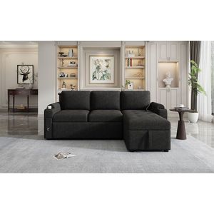 Divano letto a L convertibile da 212 cm con ampio spazio contenitivo, divano componibile con due portabicchieri e due porte USB - Product Image 1