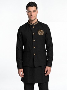 Custom Luxury <b>Mens</b> Embroidered Bandhgala <b>Waistcoat</b> Kurta Set Indian Ethnic Wedding Groom Wear Nehru Jacket 3 Piece Suit - Product Image 5