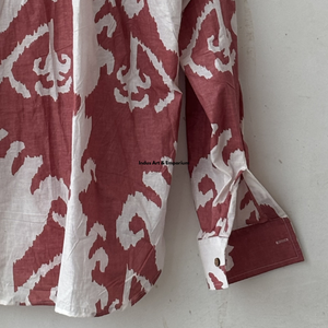 Camisa Casual con Estampado Floral para Mujer, Hecha a Mano con Tela de Algodón Suave, Cuello con Botones, Transpirable, para Verano, Roja y Blanca, en Oferta - Product Image 3