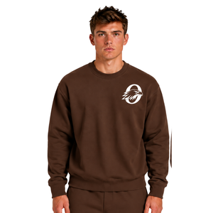 Chocolate <b>Brown</b> Men Sweatshirt Crew Neck <b>Long</b> <b>Sleeve</b> Pullover Casual Fleece <b>Top</b> Customized Logo Streetwear Winter Sportswear - Product Image 1