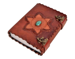 Handmade New Genuine Antique Single Stone Leather Journal with Star Shape Saddle <b>Stitching</b> Spiral Binding Custom Color <b>Gift</b> - Product Image 3