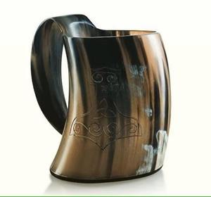 Mug à boire en corne de bœuf naturelle fait main, style viking, rustique, médiéval, pour bière ou ale, cadeau pour homme, accessoire de bar nordique. - Product Image 2