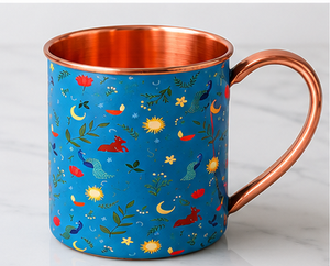 Mug en cuivre avec poignée, design bleu dessin animé, vaisselle écologique pour la maison, mug en cuivre imprimé bleu ciel fait main de qualité supérieure - Product Image 1