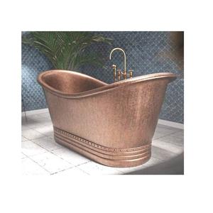 Baignoire ovale autoportante de luxe en cuivre martelé, design écologique, style vintage à pattes, pour projets hôteliers et villas. - Product Image 3