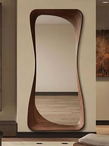 Espejo de pie moderno con marco de madera irregular ondulado, hecho a mano, de cuerpo entero, decorativo, para sala de estar - Product Image 4