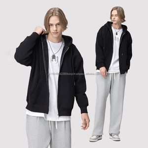 Vente en gros de sweats à capuche doublés en polaire 430g coton + polyester à col zippé personnalisés sweats à capuche unisexes à fermeture éclair complète - Product Image 2