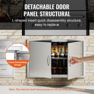 Porta d'accesso per cucina da esterno in acciaio inossidabile doppio da 36W x 24H pollici, con maniglie verticali a incasso per montaggio a parete, soluzione per accesso e stoccaggio - Product Image 4