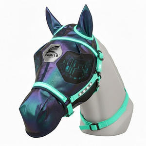 Masque anti-mouches pour chevaux, doux, extensible, protection UV, confortable, avec oreilles, respirant, élastique, avec couvre-yeux en maille - Product Image 1