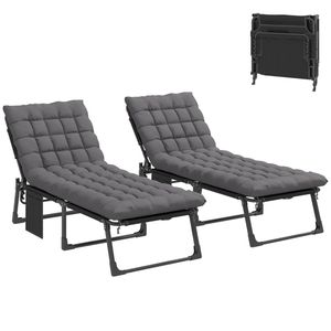 Set di 2 Sedie Reclinabili e Sdraio Pieghevoli Grigio Scuro per Uso Esterno in Cortile, Arredamento da Patio - Product Image 5