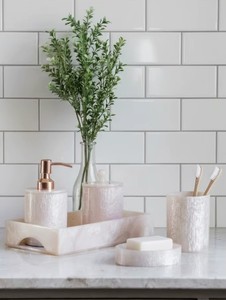Resin <b>Bathroom</b> <b>Set</b> for the Modern Home Durable and Stylish Minimalist Vanity Accessories <b>Soap</b> <b>Dispenser</b> Tumbler Toothbrush tray - Product Image 5