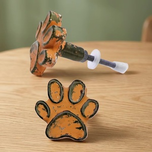 Orange Rustic <b>Ceramic</b> Industrial Animal Paw Print Pet <b>Knobs</b> Distressed Dog Cat <b>Drawer</b> Cabinet Door Pulls Handle Kitchen Wardrobe - Product Image 1