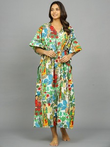 Kaftan en coton indien à fleurs, fait main, respirant, léger, robe de plage pour le printemps, l'été et l'automne - Product Image 1