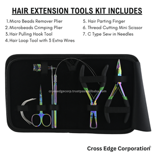 Le nouveau kit d'outils d'extension de cheveux arc-en-ciel comprend une pince à sertir pour mini ciseaux et des perles de micro-lien - Product Image 2