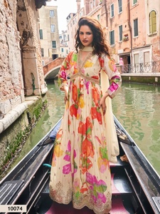 ชุดอานาร์กาลีสำเร็จรูปผ้าไหมชิโนน ตกแต่งด้วยงานปัก สำหรับผู้หญิง ความยาวระดับพื้น เหมาะสำหรับงานแต่งงาน งานดิวาลี และงานพรอม - Product Image 3