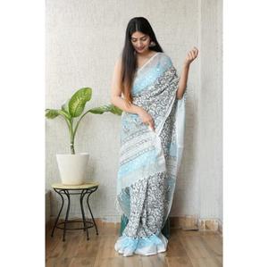Sari en tissu léger et doux pour un drapage facile avec chemisier en lin doux pour femme, tenue classique, sari imprimé pour tous les jours - Product Image 1