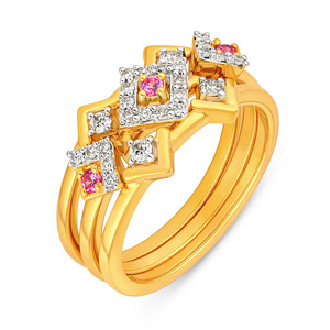 Multi Layer Pink Accent Lab <b>Diamond</b> Gold <b>Ring</b> Geometric Designer Jewellery - Product Image 1