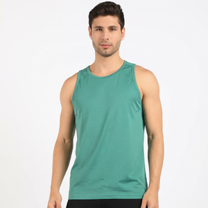 Men's Solid <b>Green</b> Sleeveless <b>Tank</b> <b>Top</b> O-Neck Breathable Quick Dry Knitted 100% Cotton Casual Workout Activewear - Product Image 4