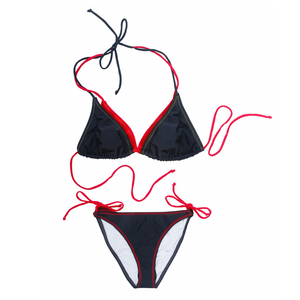Women Pink Halter Bikini <b>Set</b> Two <b>Piece</b> Solid Color Stretch Fit Regular Style Tie Side Bottom Spandex Polyester Swimwear - Product Image 3