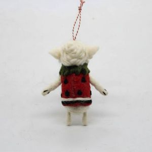 Adorno Navideño de Cordero Tejido a Mano con Suéter Rojo de Lunares y Bufanda Verde, Decoración Animal Adorable para el Árbol - Product Image 2