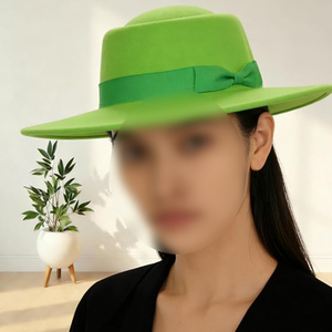 Chapeau Canotier Vert Néon Vibrant Élégant à Large Bord et Dessus Plat, Chapeau Fedora en Feutre pour Hiver, Fête à la Plage, Extérieur, Style Panama - Product Image 3