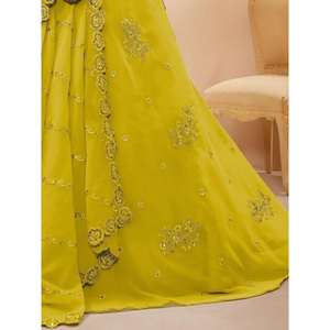 Impressionnante tenue de fiançailles brodée jaune fluo Lehenga Choli - Product Image 2