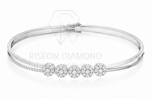 Elegant floral diamond <b>bracelet</b> with four flower clusters sleek <b>bangle</b> design sparkling lab grown diamonds perfect for luxury - Product Image 4
