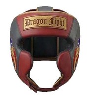 Ensemble de boxe DF-BSArg1 - Casque XL 16 oz, protège-guêtres rouge et gris en cuir véritable, gants de MMA à lacets pour sparring, MMA, Muay Thai, Kickboxing