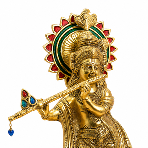 Escultura de Flauta de Krishna en Latón, Estilo Art Deco Geométrico, Lujosa, para Festival Espiritual, Regalo de Janmashtami, Adorno de Mesa o Templo - Product Image 3