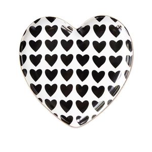 Heart Shaped Serving <b>Tray</b> <b>Black</b> and White Printed Heart Pattern Decorative Platter for Kitchen Home Decor Wedding Gift <b>Trays</b> - Product Image 1