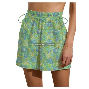 Shorts de week-end à cordon de serrage en coton imprimé au bloc de Jaipur pour femme, vêtements de détente d'été, shorts de plage pour filles - Product Image 6