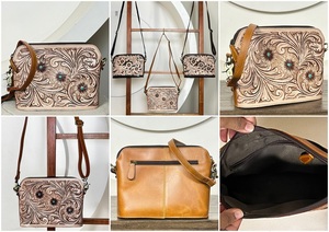 2026 Western Style Hand Tooled Leather Handbag Floral Design With Turquoise Accent Crossbody Bags for Women <b>Shoulder</b> Purse Bags - Product Image 3