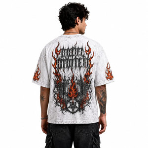 Men's Gothic <b>Flame</b> Skull Print Short Sleeve O-Neck T-<b>Shirt</b> Oversized Fit Jersey Cotton Regular Length Patterned Design - Product Image 6